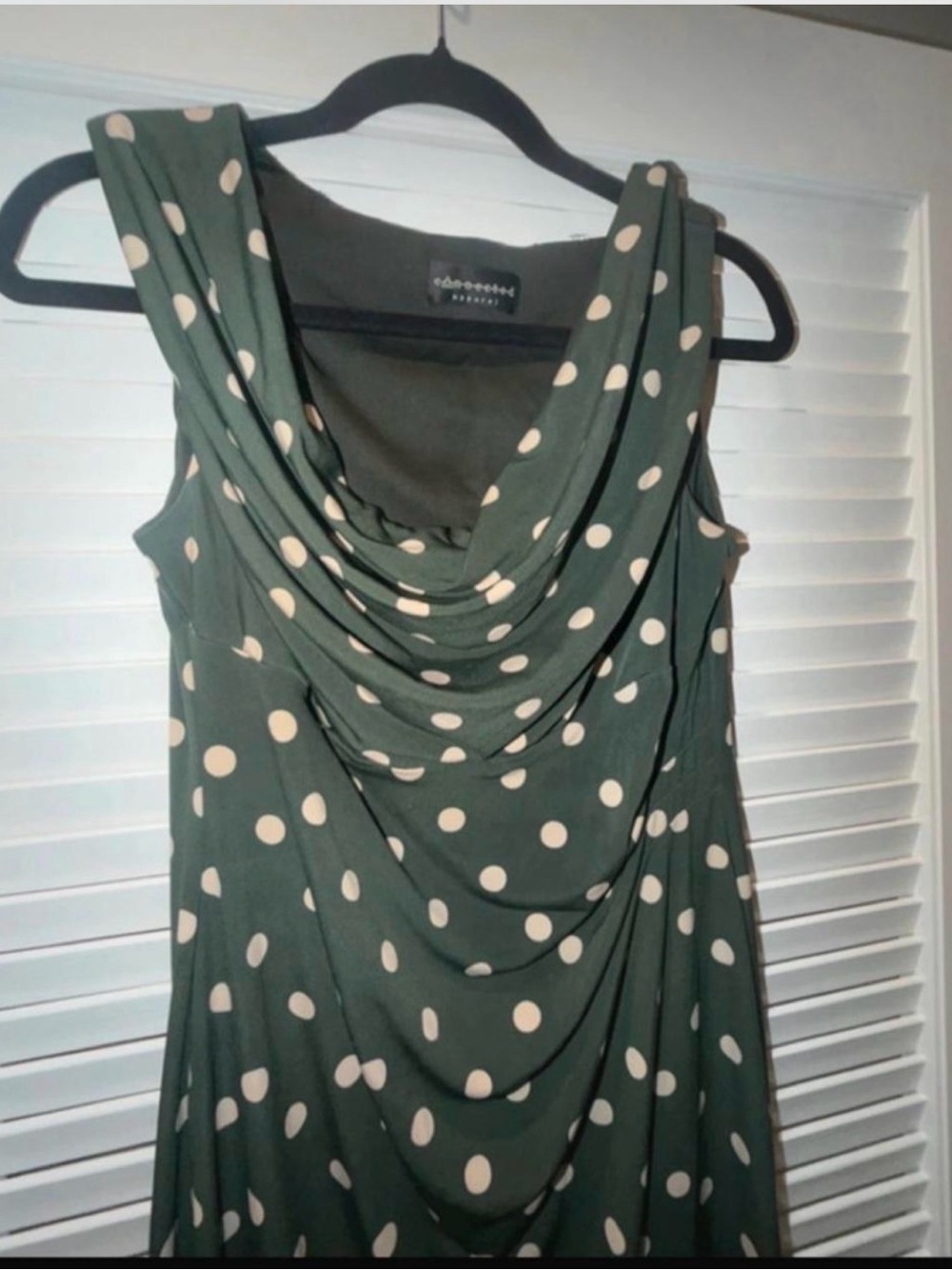 Sleeveless Green Polka Dot Draped Neck Dress